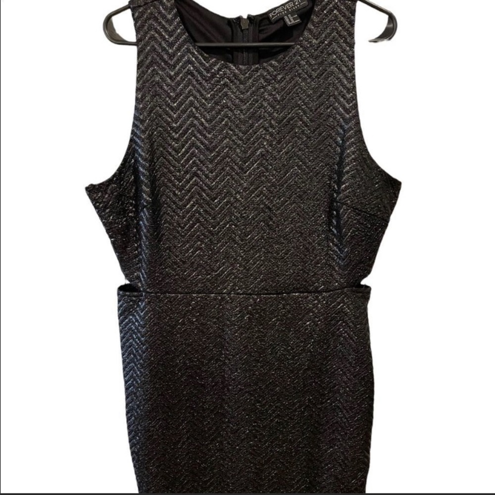 Forever 21 + Plus Size Shimmer Black and Silver Chevron Cut Out Dress